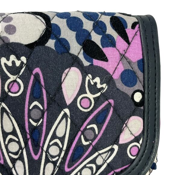 Vera Bradley Navy Purple Womens Quilted Floral Wallet Wristlet Coin Purse Bag - Picture 2 of 16